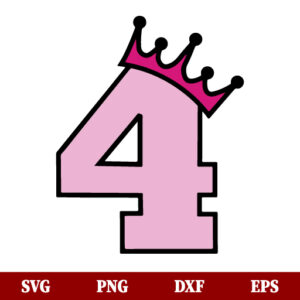 4th Birthday Girl With Crown SVG