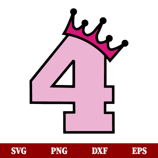 4th Birthday Girl With Crown SVG
