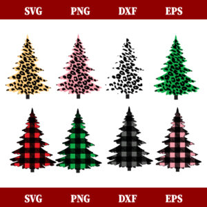 Leopard Buffalo Plaid Christmas Trees Bundle SVG