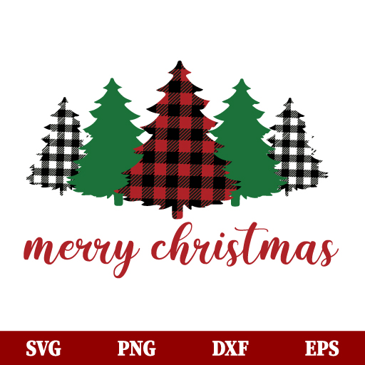 Merry Christmas Red Black Buffalo Plaid Tree SVG